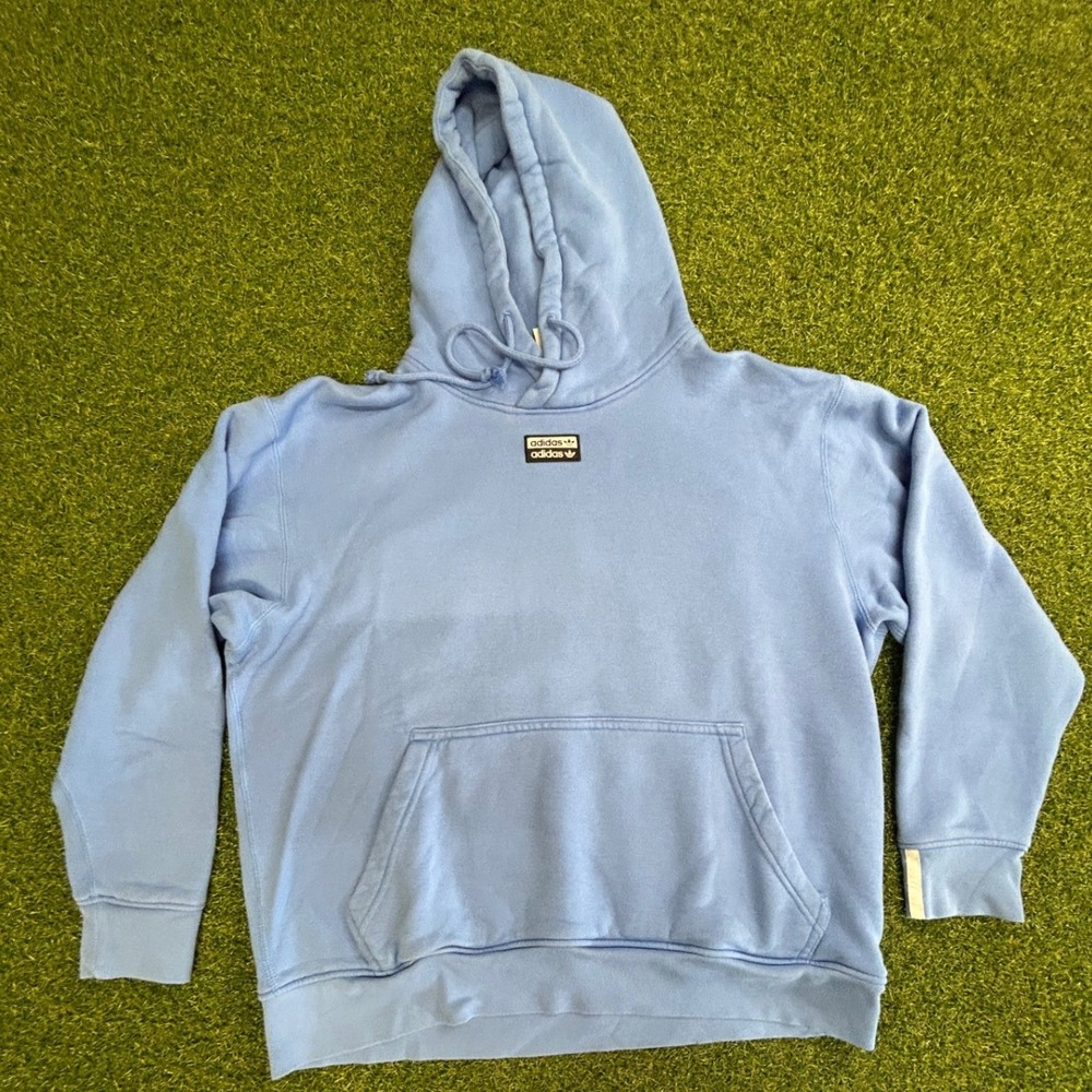 Adidas Originals Ryv Hoodie Mens Medium Blue Double Logo Pullover Sweatshirt